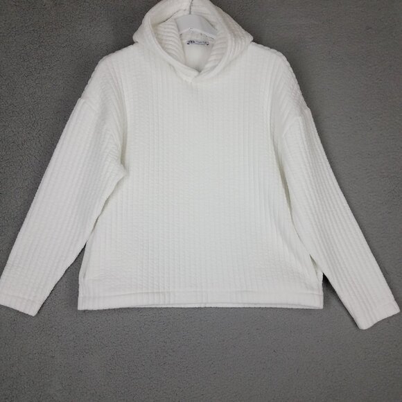 Zara Hoodie Sweater Women's Small White Ribbed Oversized Lounge Comfort Casual - Picture 1 of 11